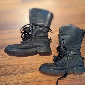 Rare Vintage Dr Marten Triumph Black Fold Over Leather Ribbon Lace Combat Boots